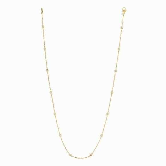 0.75 Carat Diamond by the Yard Necklace G SI 14K Yellow Gold 14 stones 20 inch